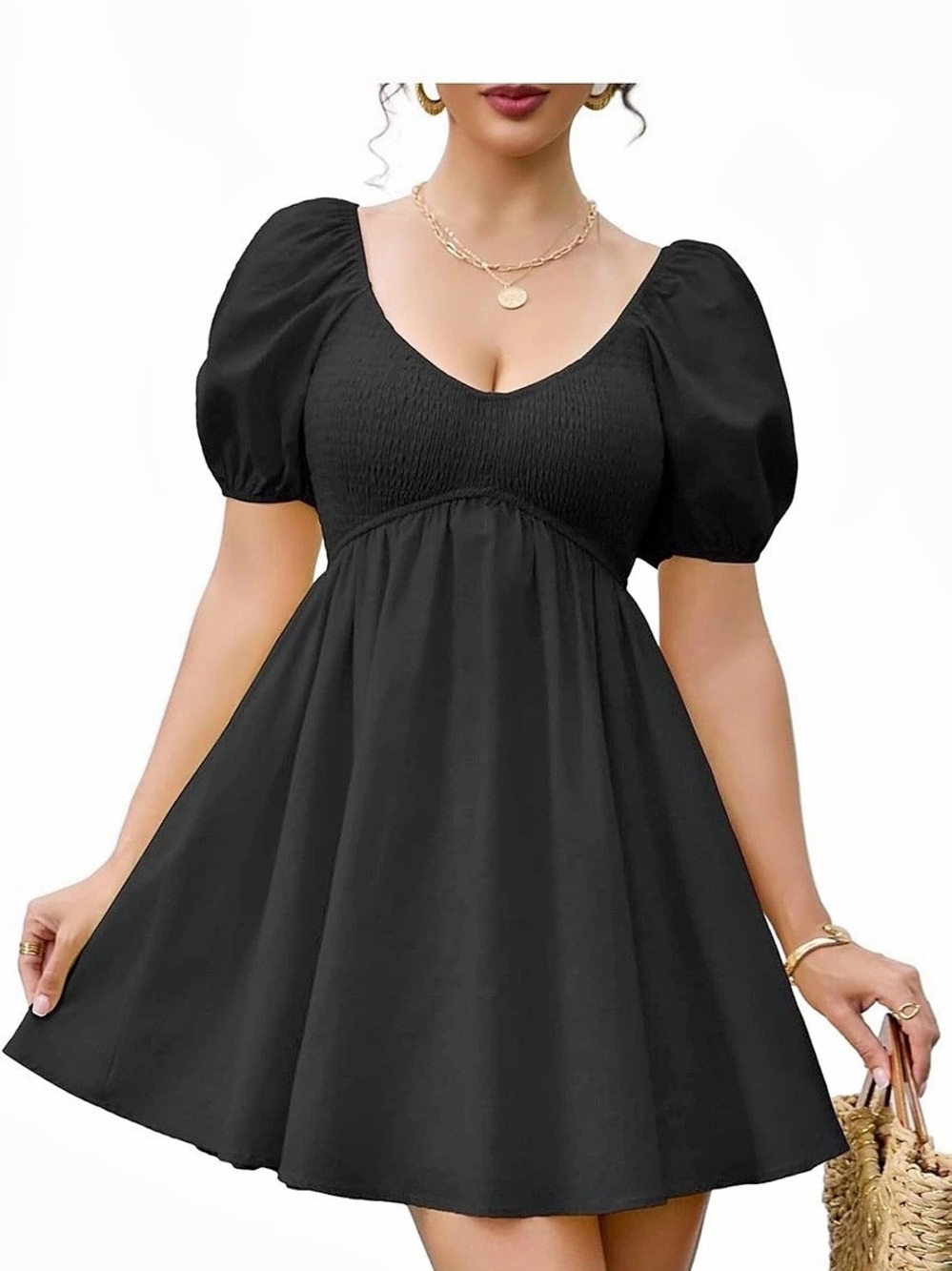 Black Puff Sleeve Mini Dress